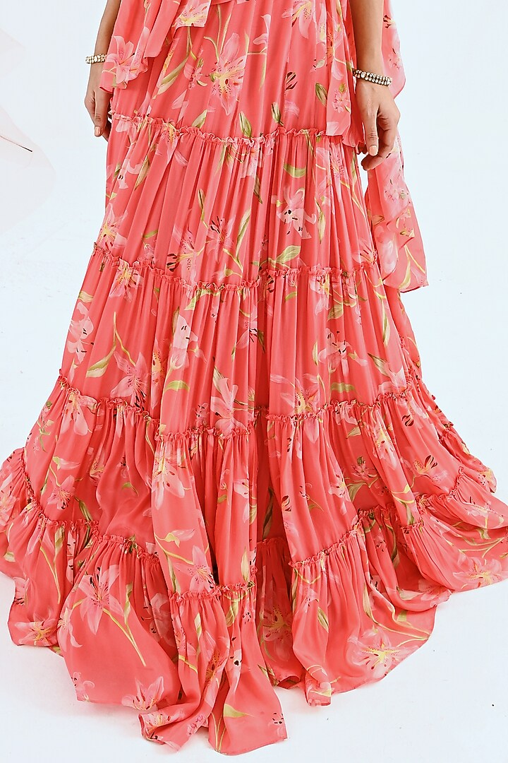 Coral Printed Lehenga Wedding Saree Set by Neha Chopra Tandon at Pernia's Pop Up Shop