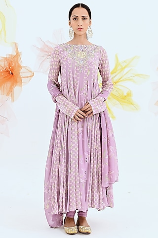 Lilac Embroidered Anarkali Set by Neha Chopra Tandon