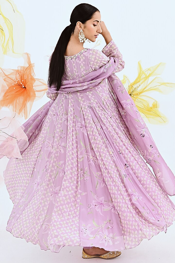 Lilac Embroidered Wedding Anarkali Set by Neha Chopra Tandon at Pernia's Pop Up Shop