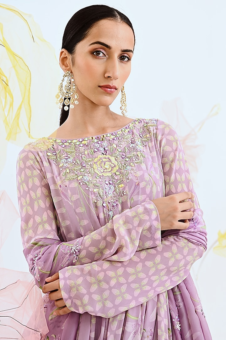 Lilac Embroidered Wedding Anarkali Set by Neha Chopra Tandon at Pernia's Pop Up Shop