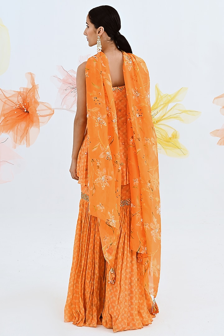 Orange Crepe Wedding Sharara Set by Neha Chopra Tandon at Pernia's Pop Up Shop