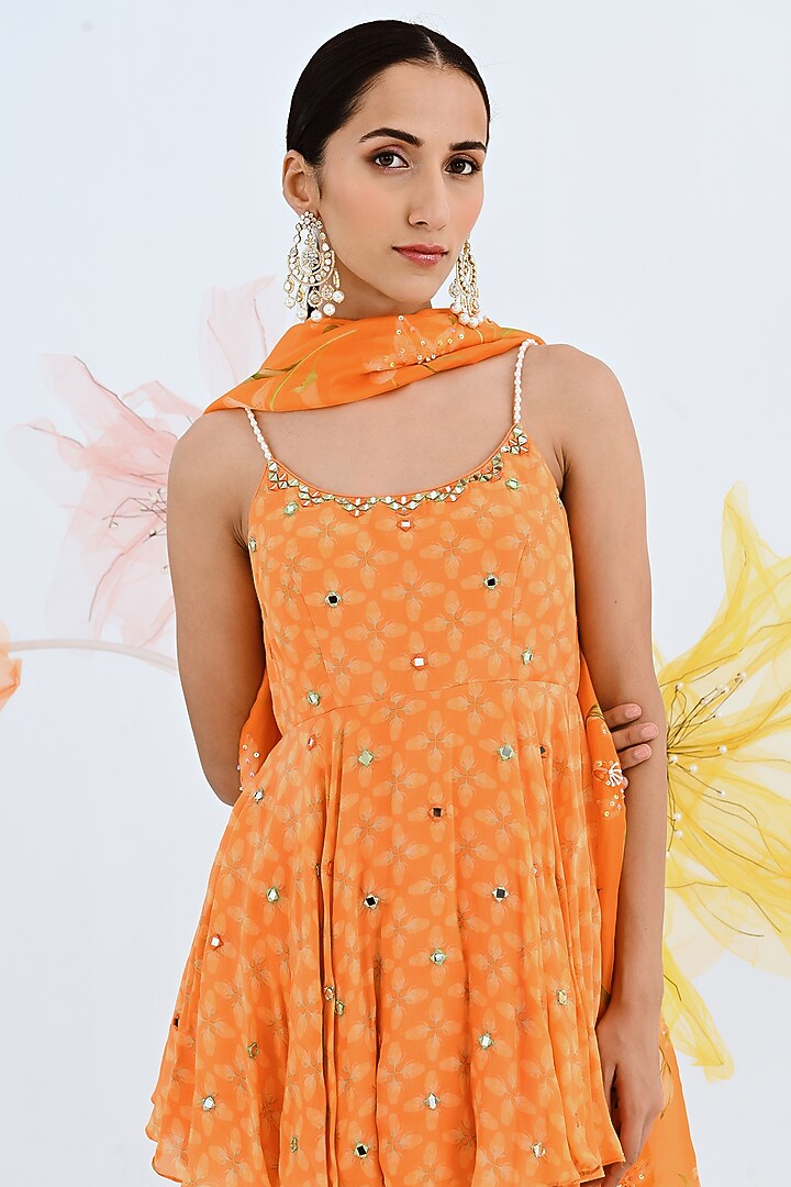 Orange Crepe Wedding Sharara Set by Neha Chopra Tandon at Pernia's Pop Up Shop