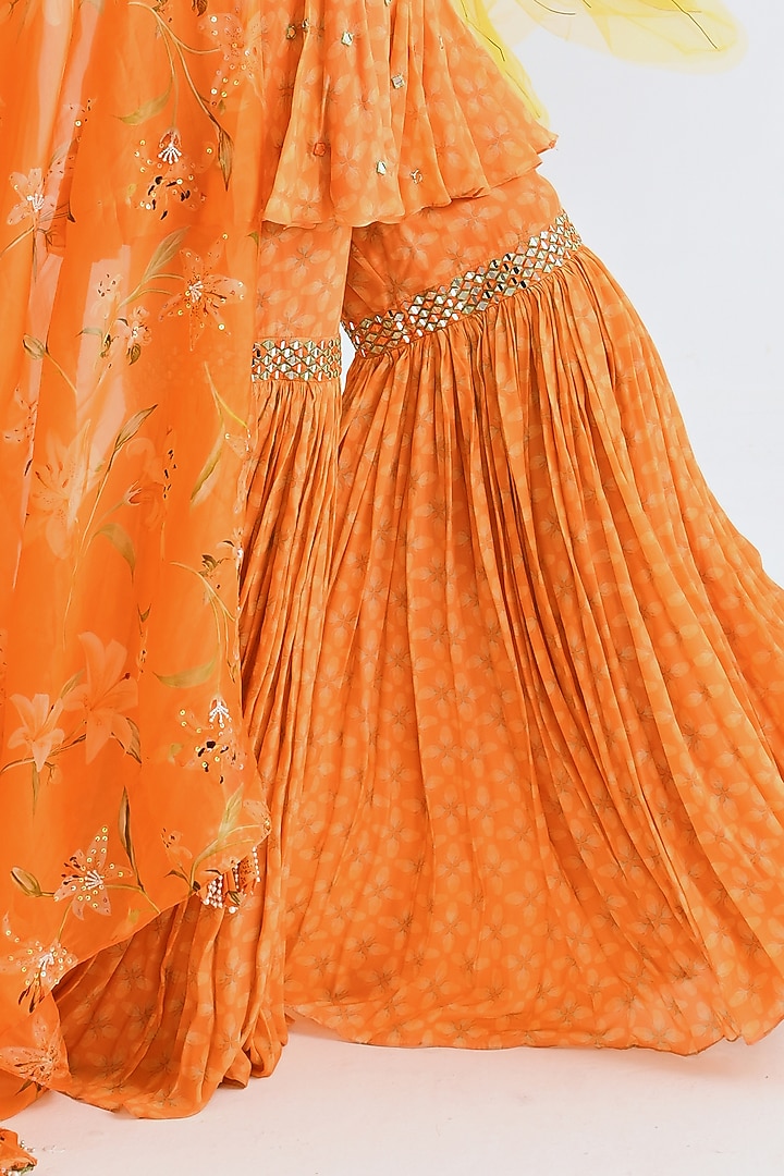 Orange Crepe Wedding Sharara Set by Neha Chopra Tandon at Pernia's Pop Up Shop