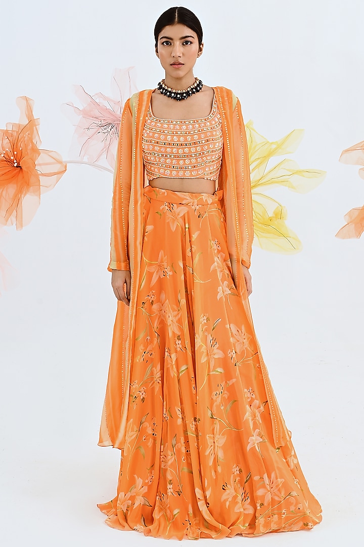 Orange Printed Wedding Lehenga Set by Neha Chopra Tandon at Pernia's Pop Up Shop