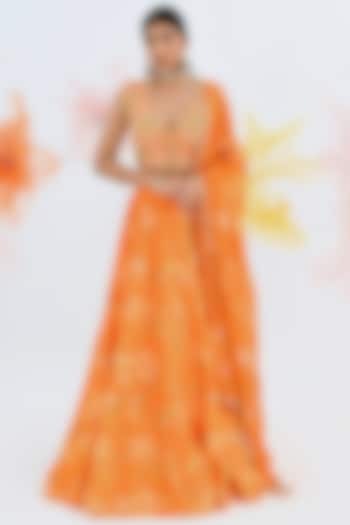 Orange Printed Wedding Lehenga Set by Neha Chopra Tandon at Pernia's Pop Up Shop