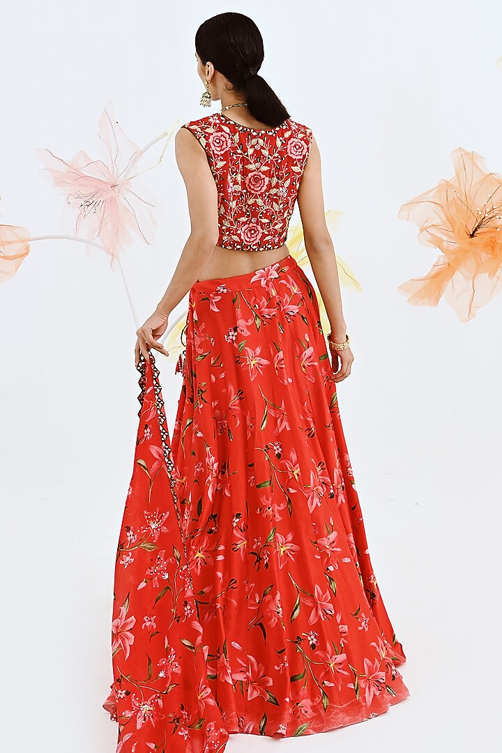 Red Printed Wedding Lehenga Set by Neha Chopra Tandon at Pernia's Pop Up Shop