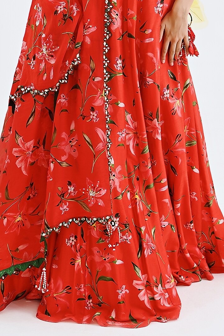 Red Printed Wedding Lehenga Set by Neha Chopra Tandon at Pernia's Pop Up Shop