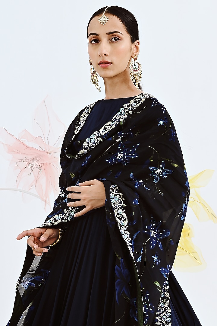 Blue Printed Wedding Anarkali Set by Neha Chopra Tandon at Pernia's Pop Up Shop