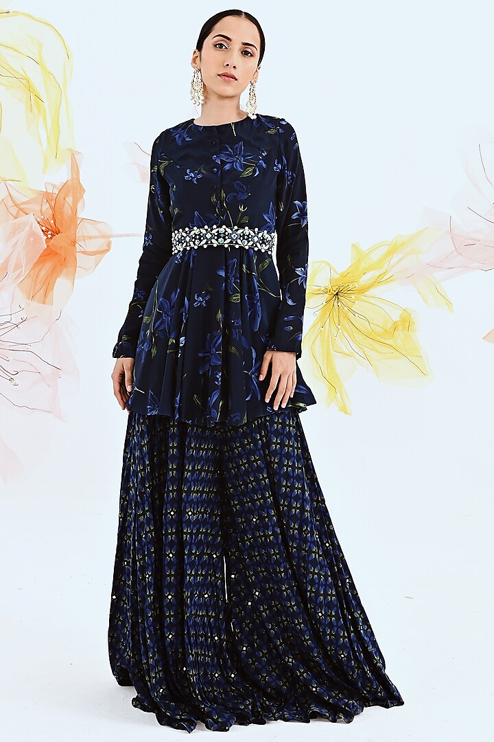 Blue Embroidered Sharara Set by Neha Chopra Tandon at Pernia's Pop Up Shop