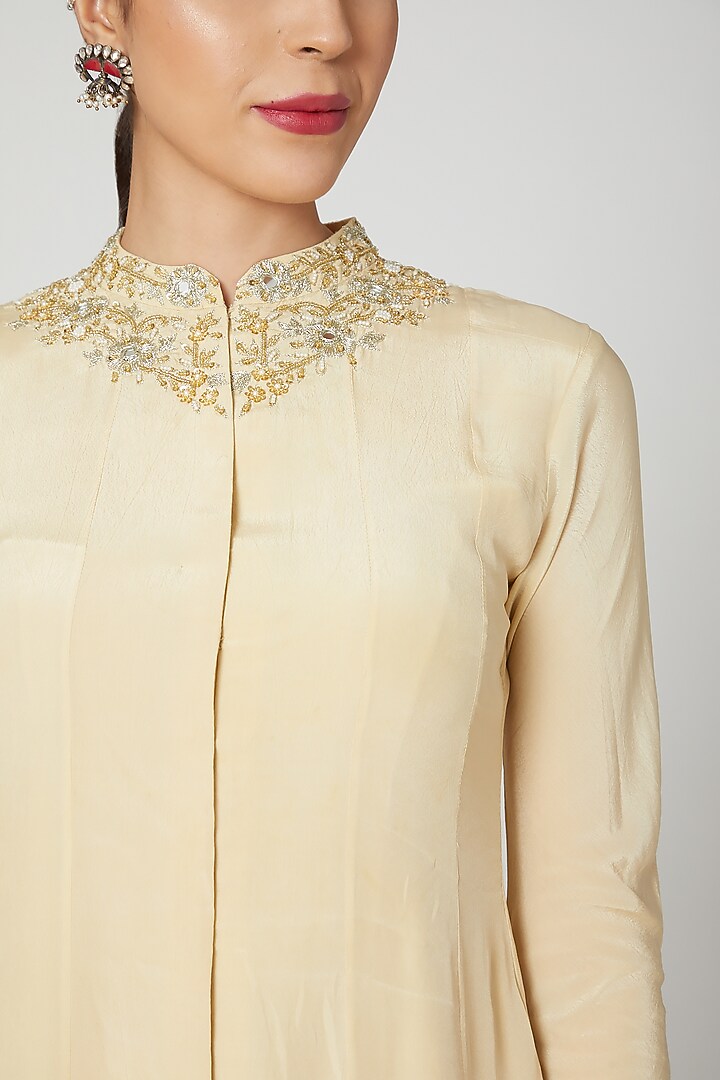 Beige Embroidered Party Wear Anarkali Set by Neha Chopra Tandon at Pernia's Pop Up Shop