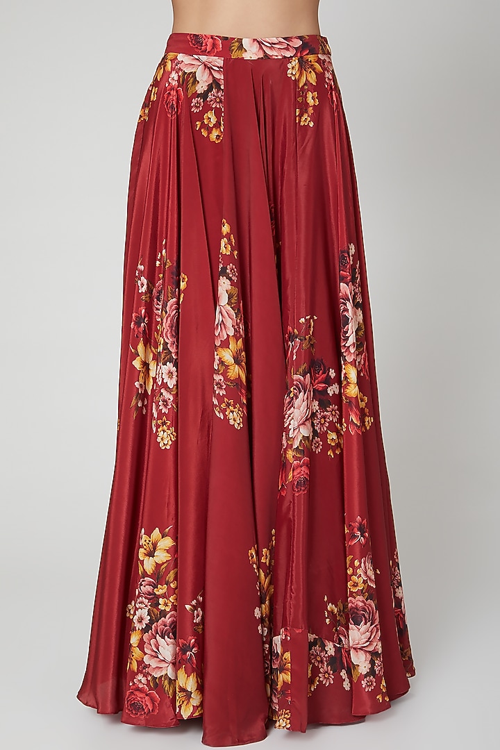 Maroon Printed & Embroidered Wedding Lehenga Set by Neha Chopra Tandon at Pernia's Pop Up Shop