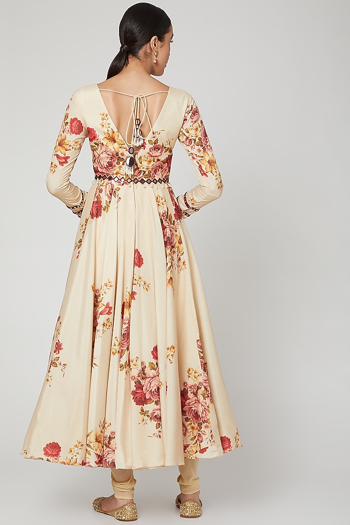 Beige Printed & Embroidered Wedding Anarkali Set  by Neha Chopra Tandon at Pernia's Pop Up Shop