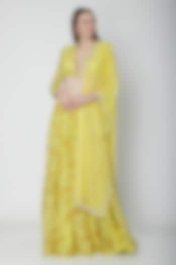 Yellow Printed Georgette Lehenga Set by Neha Chopra Tandon