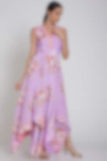 Purple Printed & Embroidered Maxi Dress by Neha Chopra Tandon