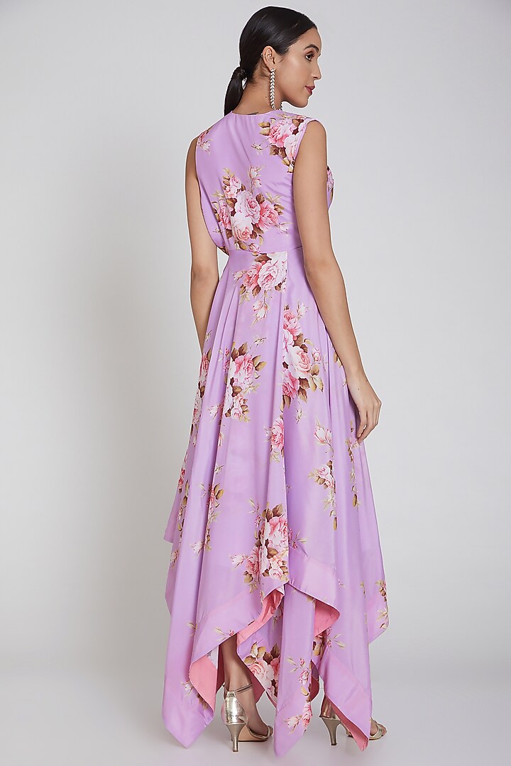 Purple Printed & Embroidered Maxi Vacation Dress by Neha Chopra Tandon at Pernia's Pop Up Shop