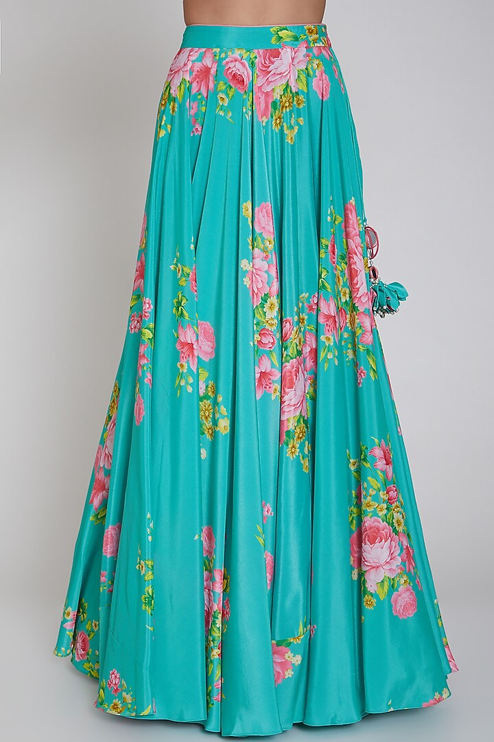 Cobalt Blue Printed Wedding Lehenga Set With Belt by Neha Chopra Tandon at Pernia's Pop Up Shop