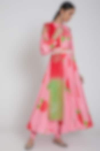 Blush Pink Printed Anarkali Set With Belt by Neha Chopra Tandon