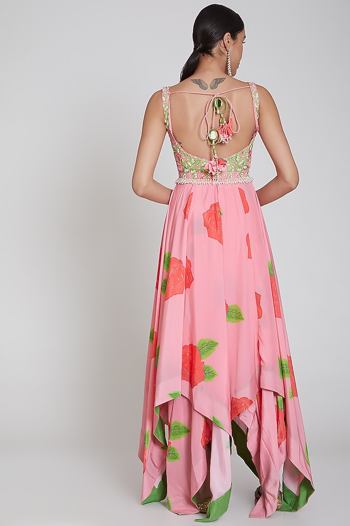 Blush Pink Floral Printed Wedding Anarkali Set by Neha Chopra Tandon at Pernia's Pop Up Shop