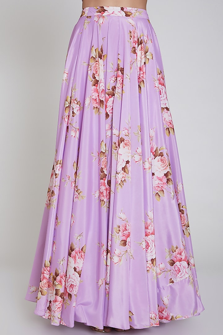 Purple Printed Lehenga Set With Crop Jacket by Neha Chopra Tandon at Pernia's Pop Up Shop