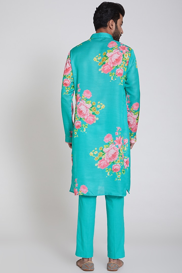 Cobalt Blue Printed Kurta Set by Neha Chopra Tandon Men at Pernia's Pop Up Shop
