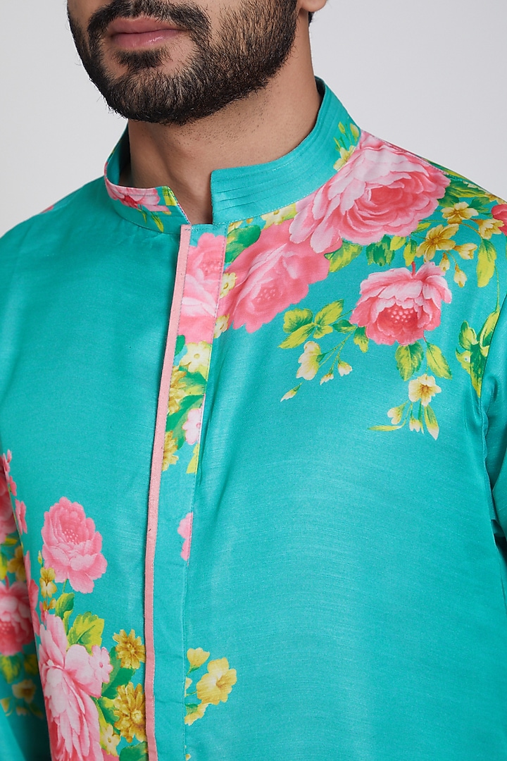 Cobalt Blue Printed Kurta Set by Neha Chopra Tandon Men at Pernia's Pop Up Shop
