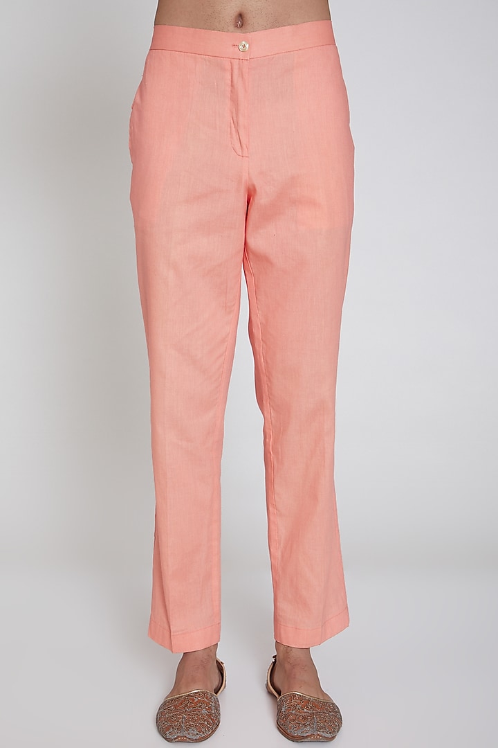 Peach Linen Kurta Set With Printed Nehru Jacket by Neha Chopra Tandon Men at Pernia's Pop Up Shop