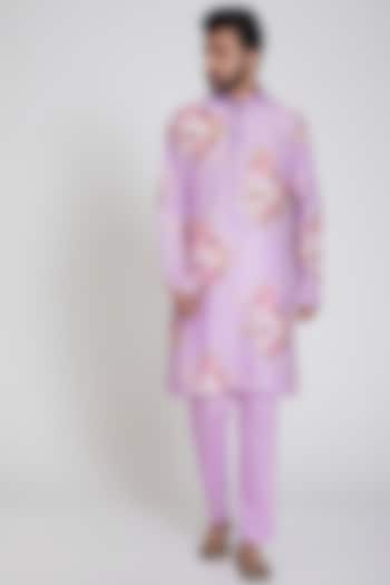 Purple Floral Printed Kurta Set by Neha Chopra Tandon Men at Pernia's Pop Up Shop