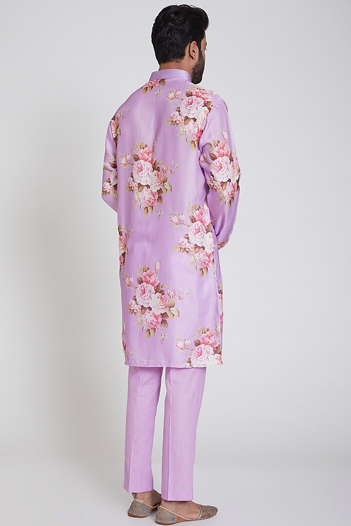 Purple Floral Printed Kurta Set by Neha Chopra Tandon Men at Pernia's Pop Up Shop
