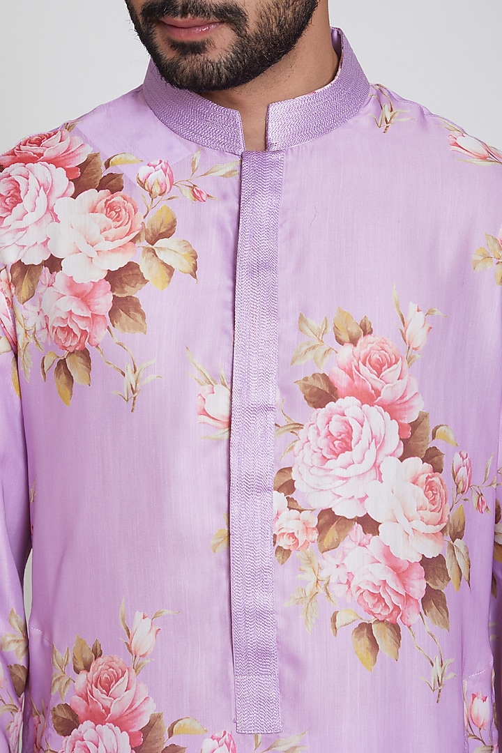 Purple Floral Printed Kurta Set by Neha Chopra Tandon Men at Pernia's Pop Up Shop