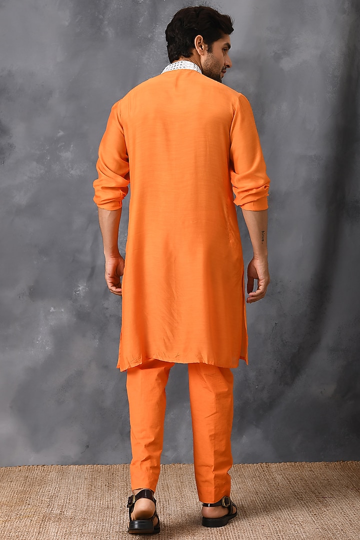 Orange Mirror Hand Embroidered Kurta Set by Neha Chopra Tandon Men at Pernia's Pop Up Shop