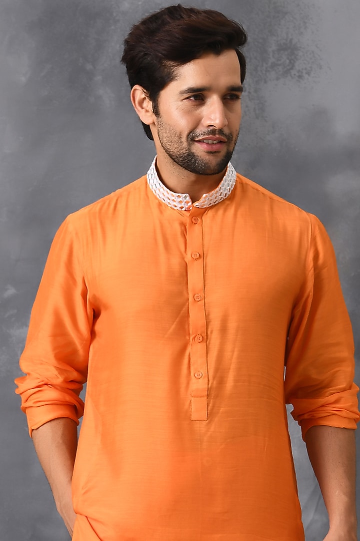 Orange Mirror Hand Embroidered Kurta Set by Neha Chopra Tandon Men at Pernia's Pop Up Shop