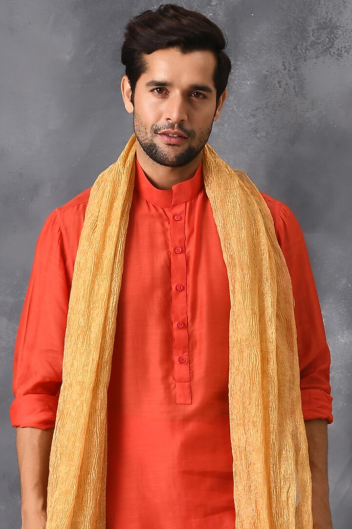 Red Silk & Poplin Kurta Set by Neha Chopra Tandon Men at Pernia's Pop Up Shop