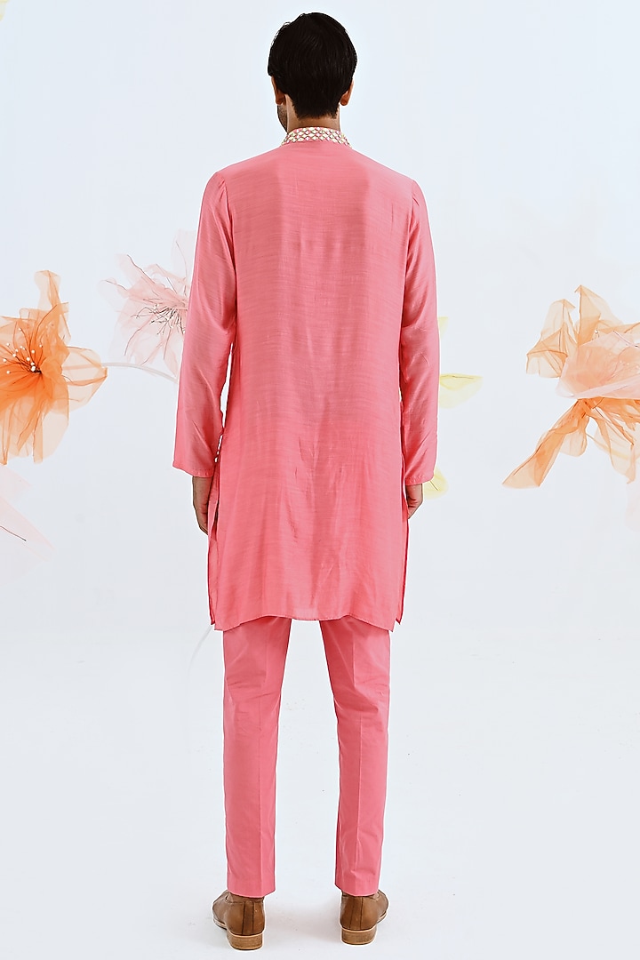 Coral Mirror Embroidered Kurta Set by Neha Chopra Tandon Men at Pernia's Pop Up Shop