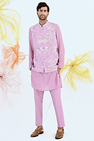 Lilac Embellished Kurta Set by Neha Chopra Tandon Men