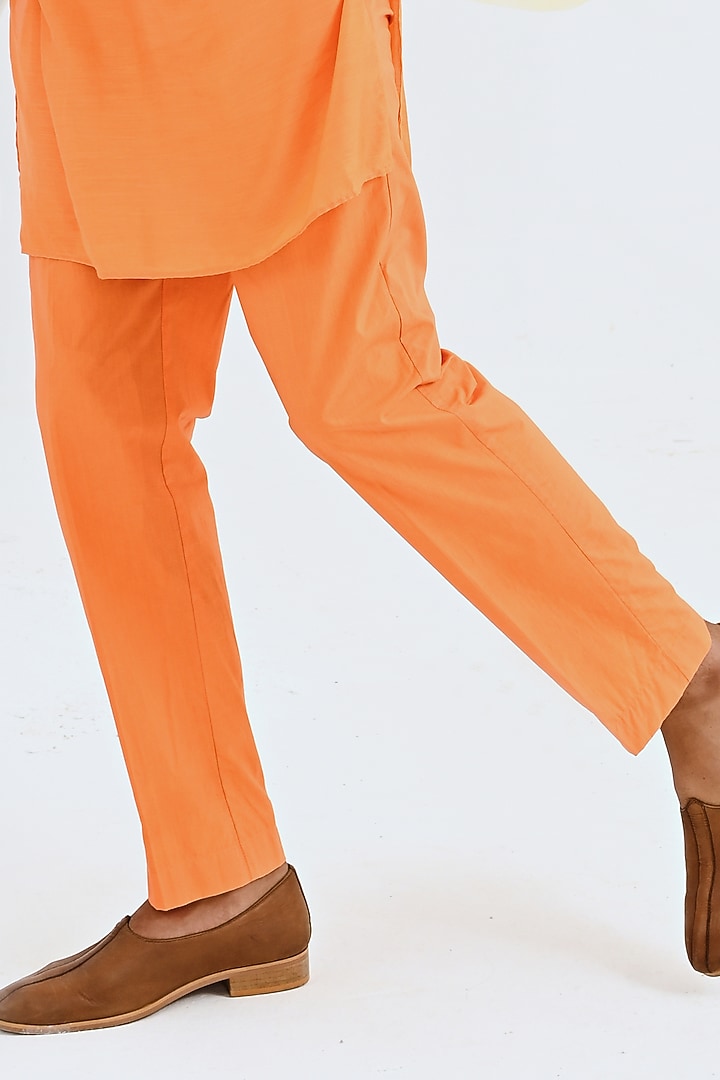 Orange Raw Silk Bundi Jacket With Kurta Set by Neha Chopra Tandon Men at Pernia's Pop Up Shop