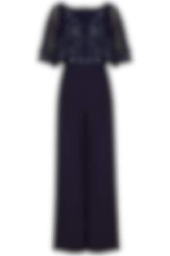 Navy Blue Embroidered Jumpsuit by Neha Chopra Tandon