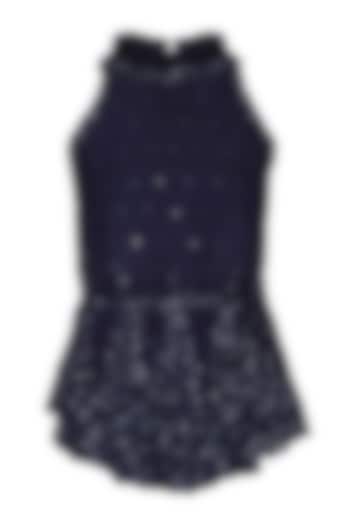 Navy Blue Embroidered Halter Neck Blouse by Neha Chopra Tandon