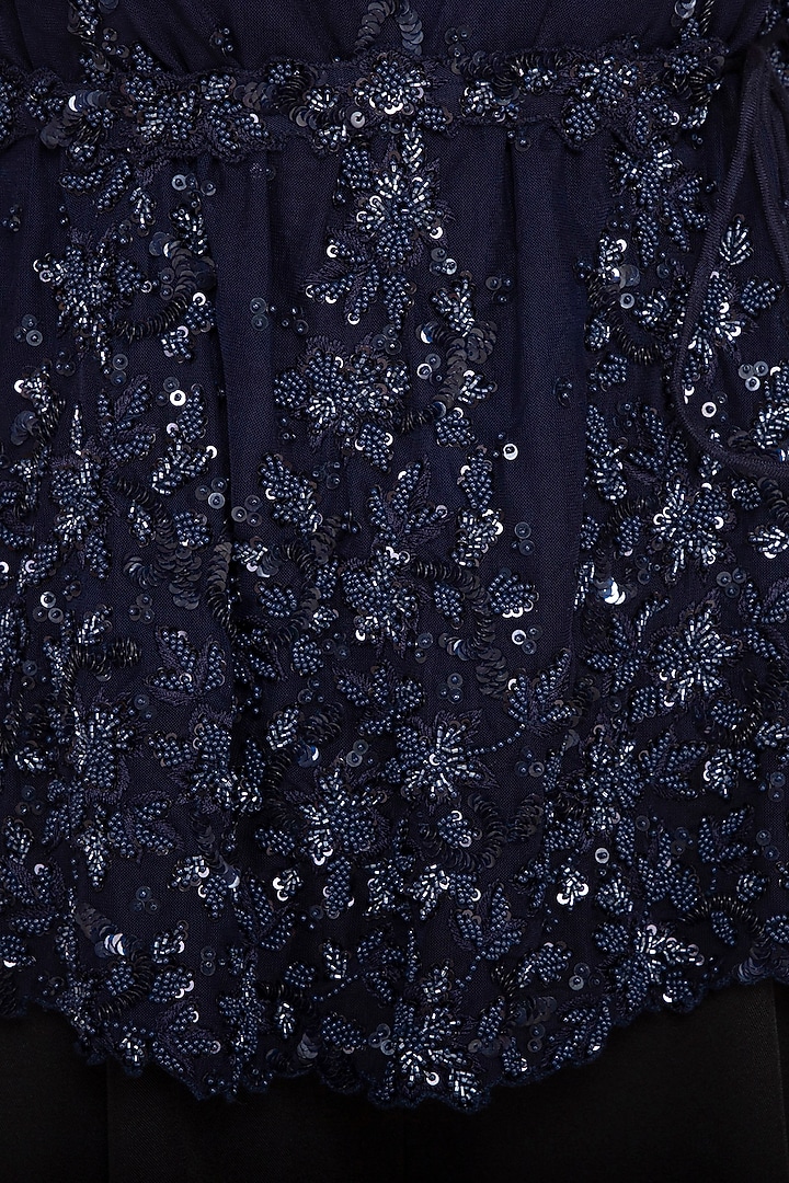 Navy Blue Embroidered Halter Neck Blouse by Neha Chopra Tandon at Pernia's Pop Up Shop