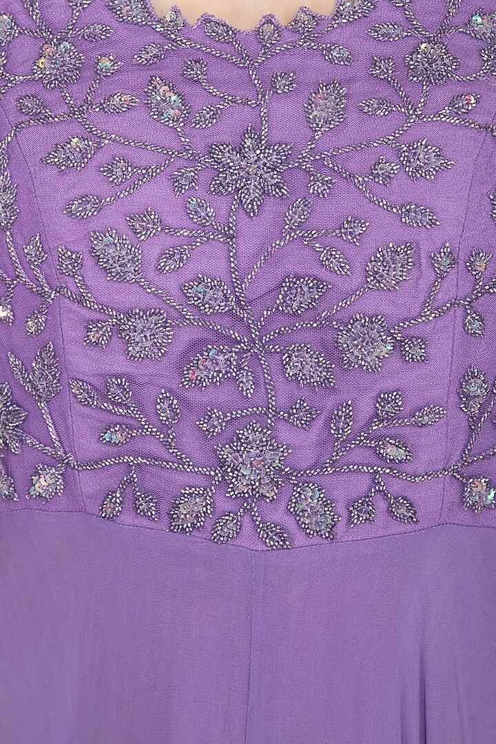 Lilac Embroidered Party Wear Anarkali Jumpsuit With Dupatta by Neha Chopra Tandon at Pernia's Pop Up Shop
