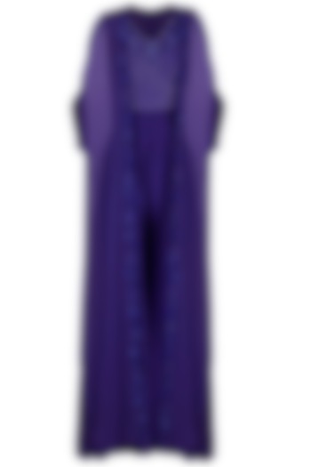 Royal Blue Jumpsuit With Embroidered Cape by Neha Chopra Tandon