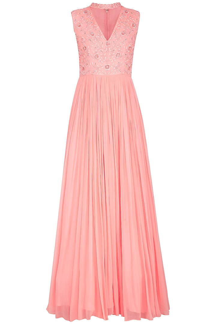 Peach Embroidered Party Wear Anarkali Set by Neha Chopra Tandon at Pernia's Pop Up Shop