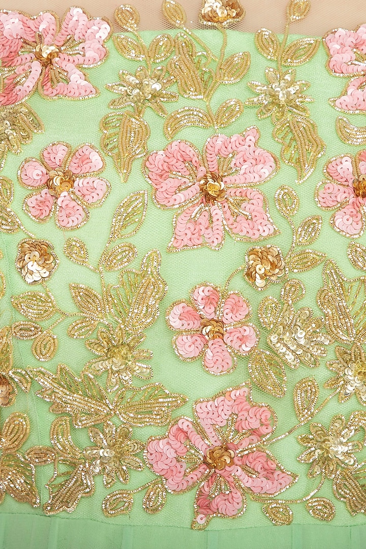 Mint Green & Peach Embroidered Wedding Anarkali Set by Neha Chopra Tandon at Pernia's Pop Up Shop