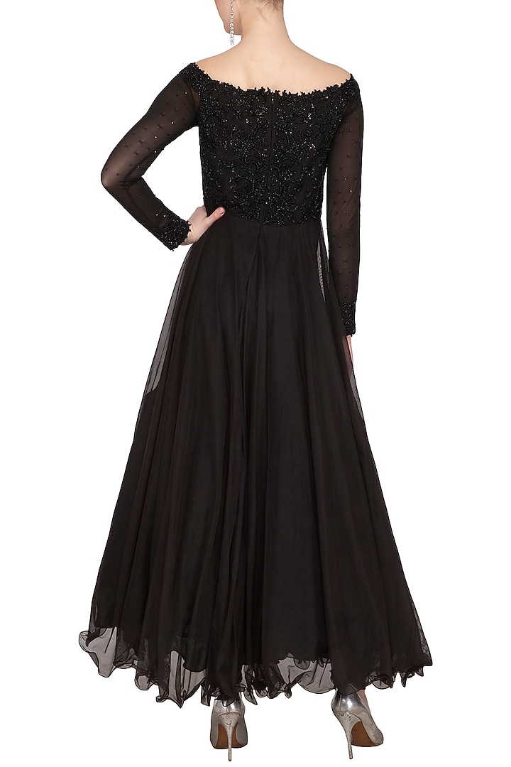 Black Embroidered Party Wear Anarkali Set by Neha Chopra Tandon at Pernia's Pop Up Shop