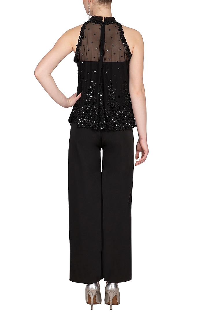 Black Embroidered Halter Blouse With Jumpsuit by Neha Chopra Tandon at Pernia's Pop Up Shop