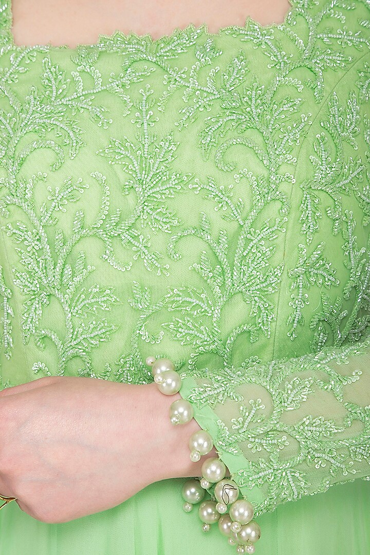 Mint Green Embroidered Party Wear Anarkali Set by Neha Chopra Tandon at Pernia's Pop Up Shop