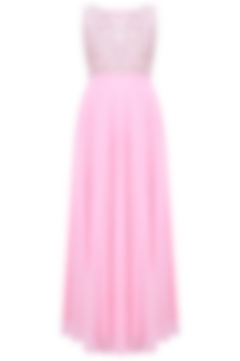 Baby Pink Pearls And Sequins Embellished Anarkali Set by Neha Chopra Tandon
