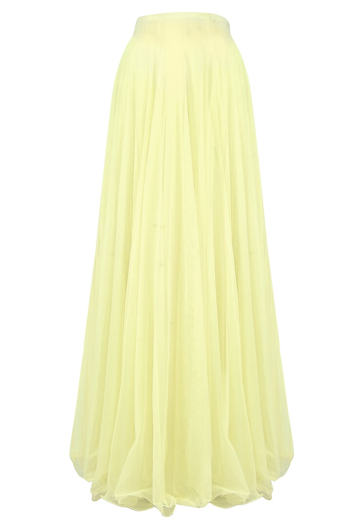 Lemon yellow pearls and sequins embellished cape blouse and lehenga set available only at Pernia's Pop Up Shop.