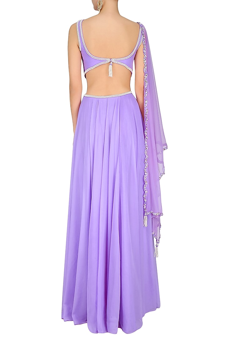 Lilac pearls and sequins embellished flared cutout gown with an attcahed drape available only at Pernia's Pop Up Shop.
