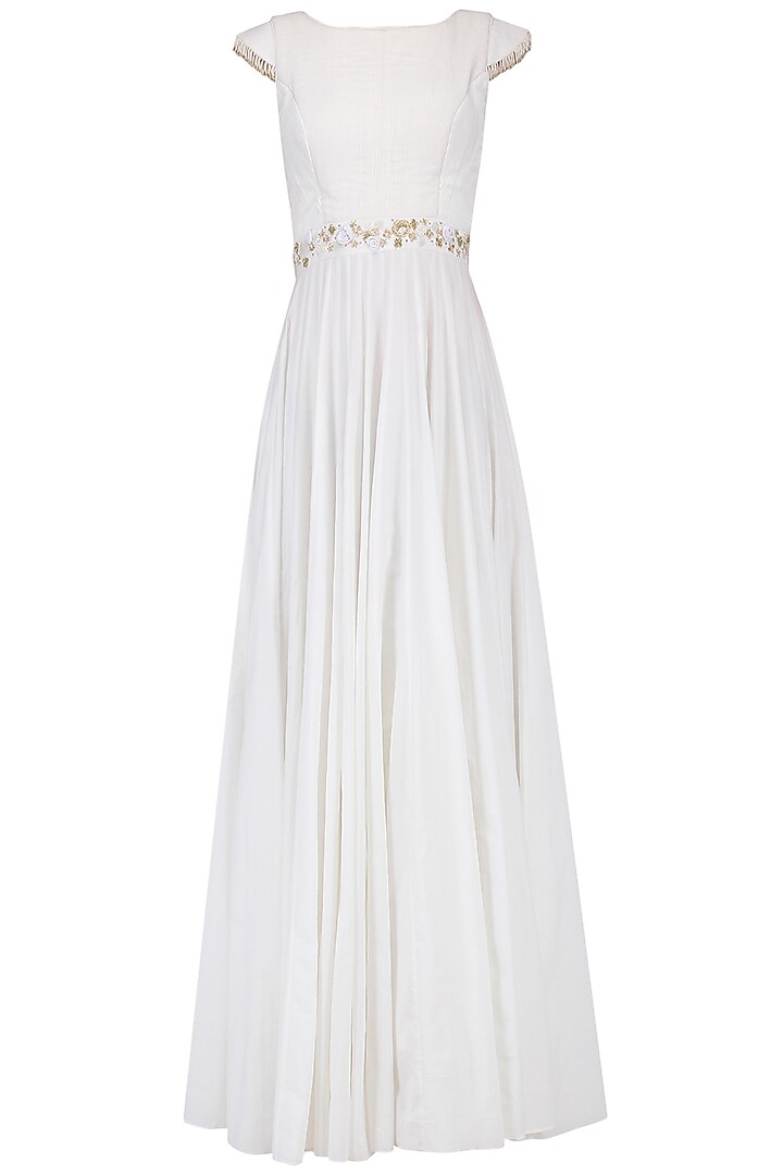 White Pleated Maxi Dress by Neha Chopra Tandon