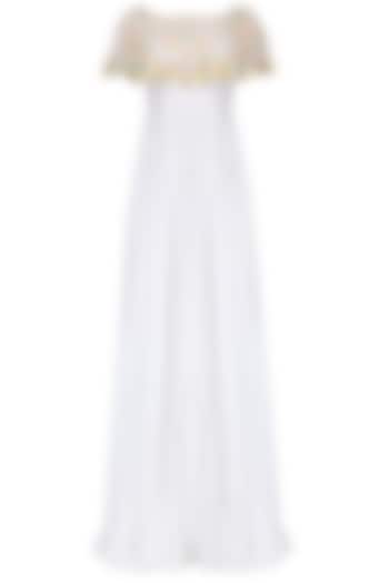 White Off-Shoulder Cape Gown by Neha Chopra Tandon